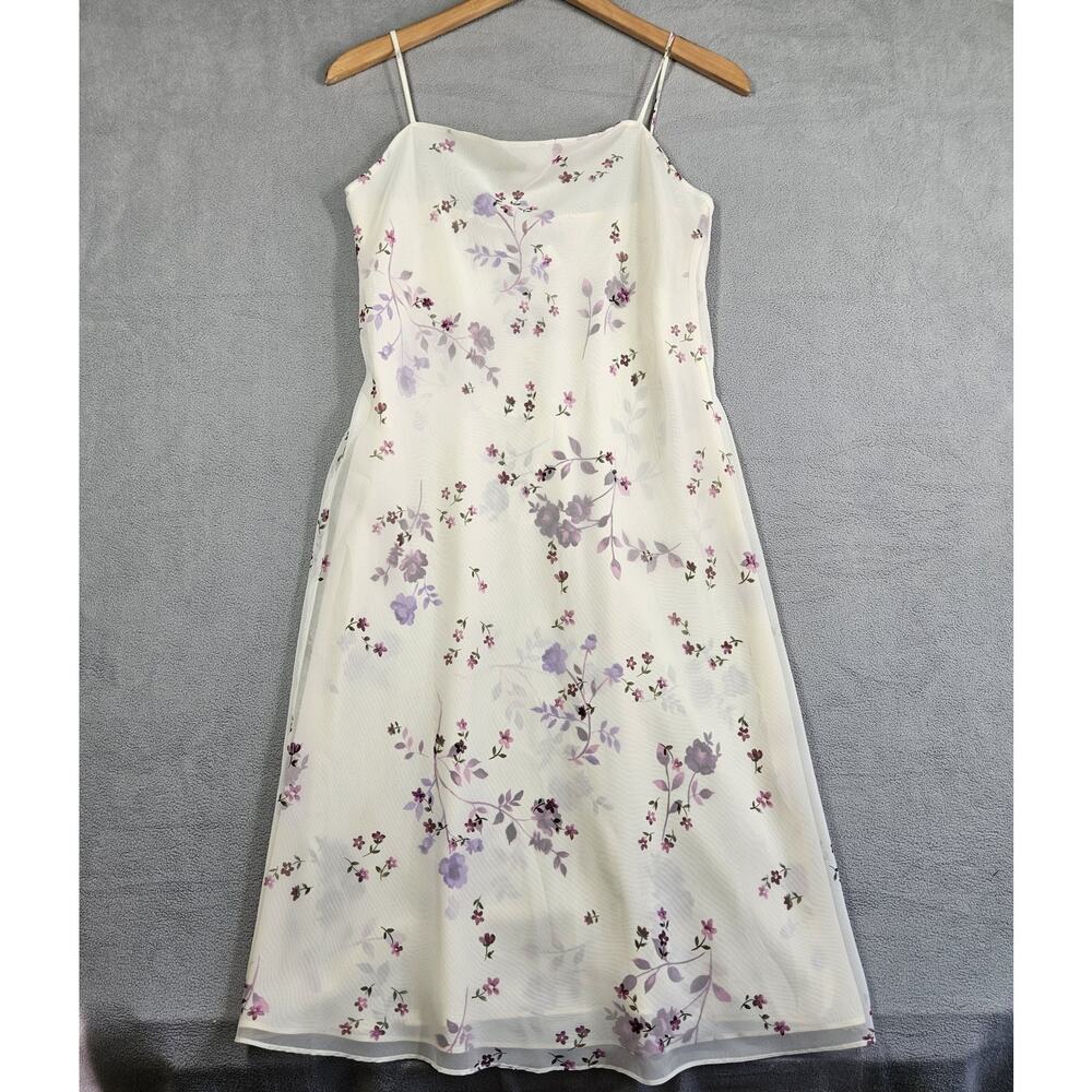 VTG Alyn Paige Slip Dress Womens 7/8 Ivory Floral Whimsical Y2K Fairy Dainty 90s